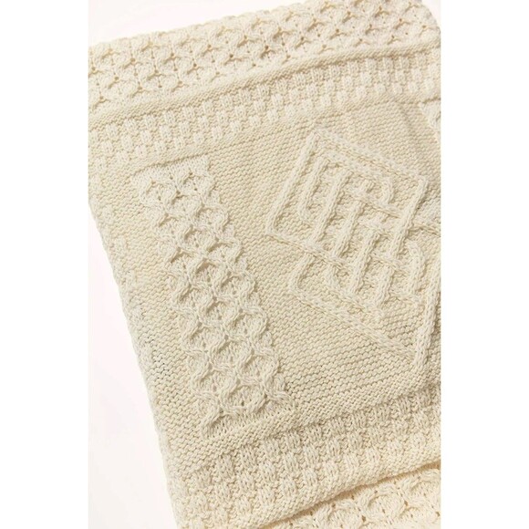 NEW Aran Crafts 100% Merino Wool Irish Shamrock Blanket 50x60 Natural & Green - Picture 4 of 10